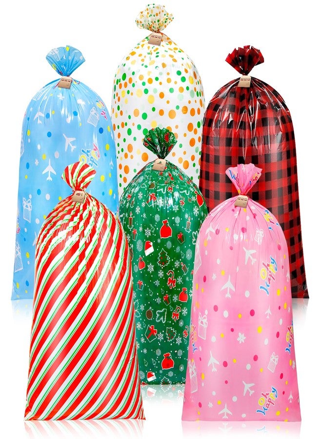 ونسينغ مجموعة أونسينغ من 6 أكياس هدايا كبيرة لعيد الميلاد، مقاس 36 × 56 بوصة، أكياس هدايا عملاقة لألعاب الأطفال مع 3 ملصقات وأربطة، اللون ج - Image 1